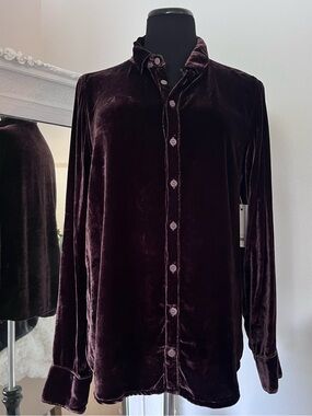 Velvet Button-Up Shirt in Chocolate Brown